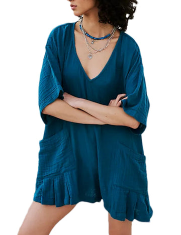 Women's Casual V Neck Romper Dress