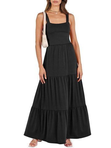 Women's Casual Sleeveless Swing Dresses Long Maxi with Pockets