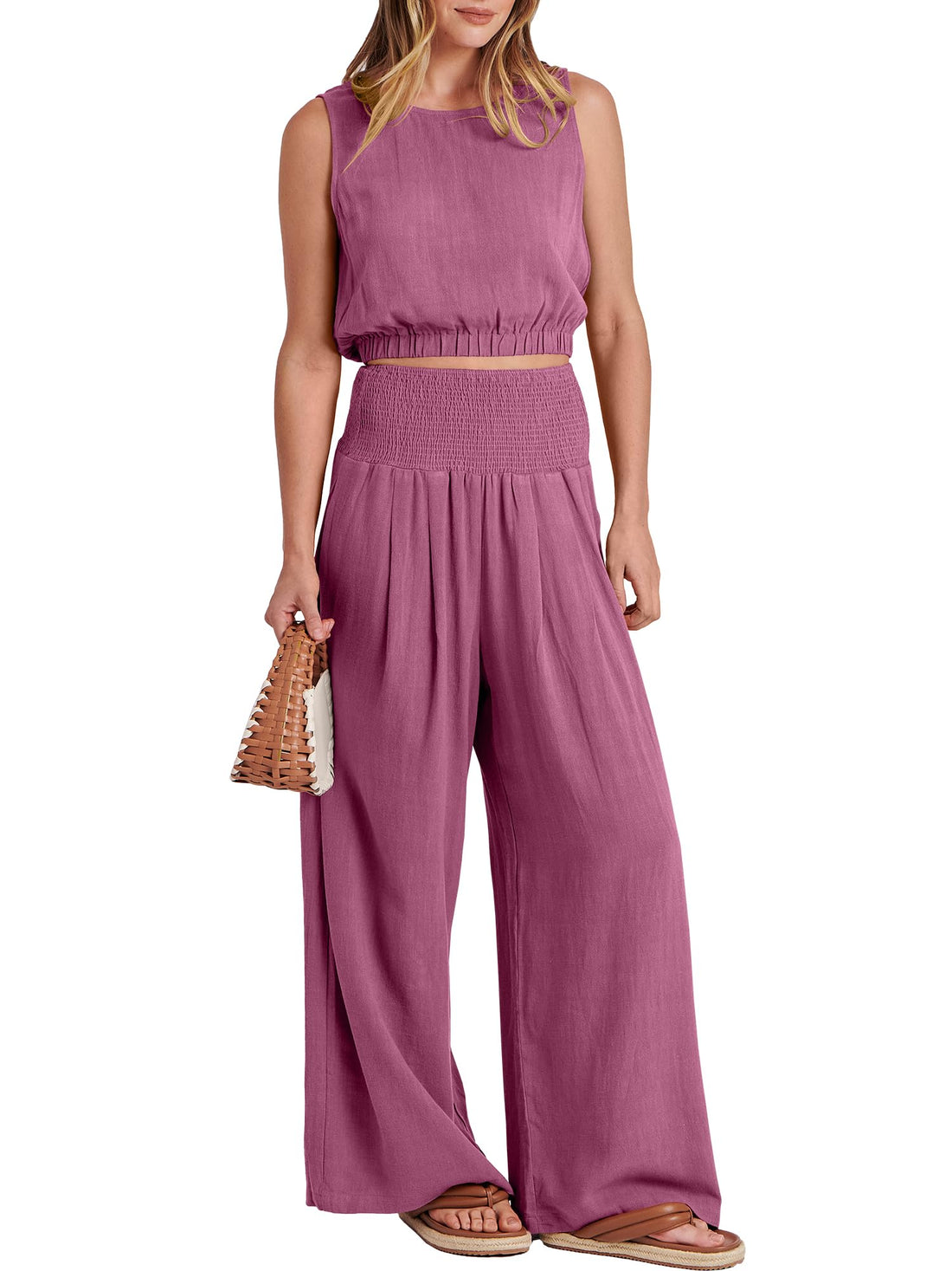 Women's Sleeveless Linen Casual 2-Piece Set