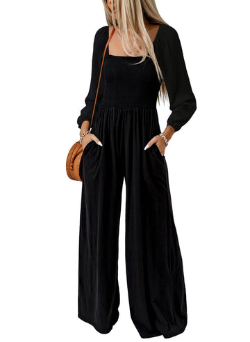 Women's Casual Long Sleeve Loose Wide Leg Jumpsuits