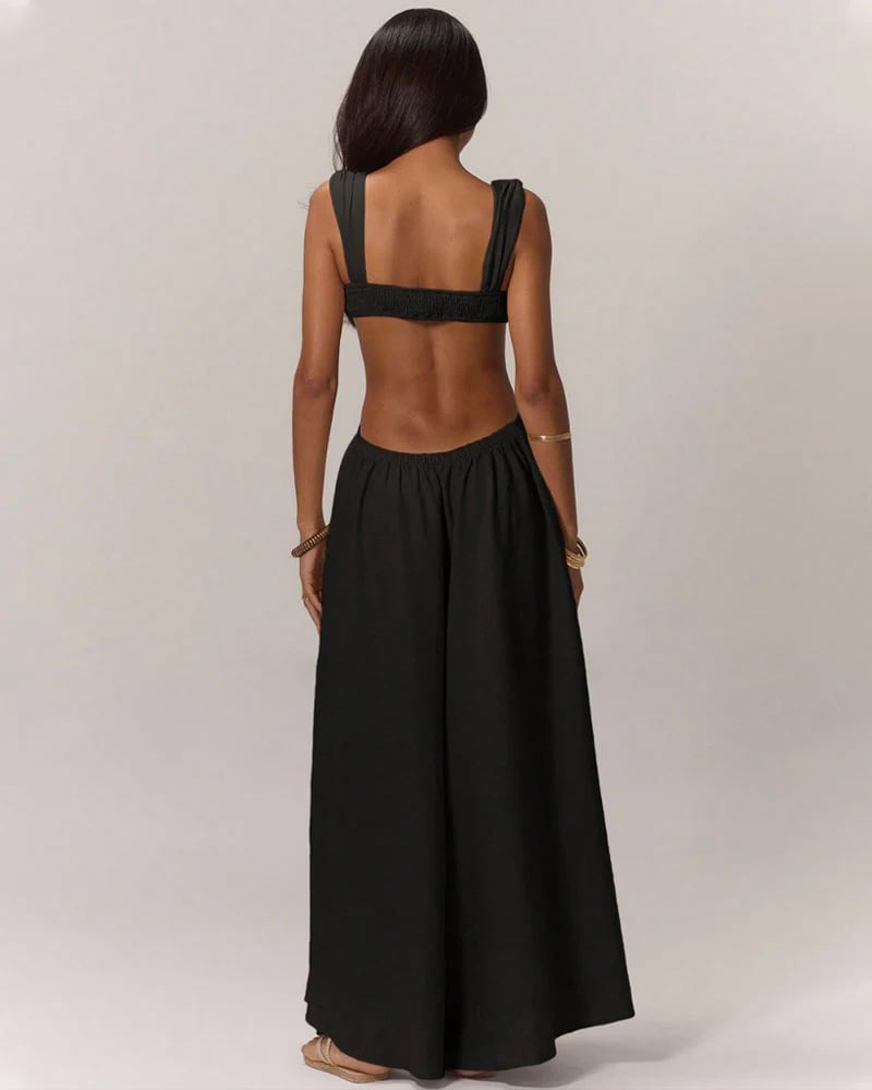 Women's Sleeveless Double Shoulder Tube Top Hollow Casual Jumpsuit