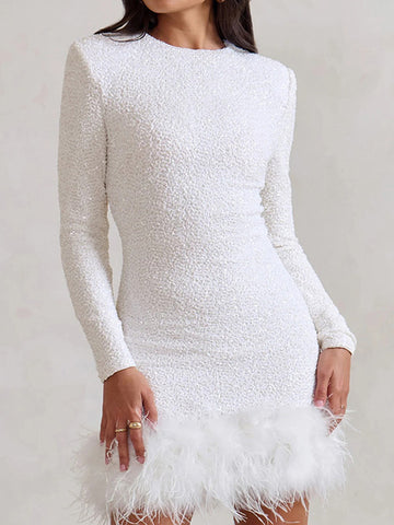 Sexy Solid Color Sequined Feather Dress