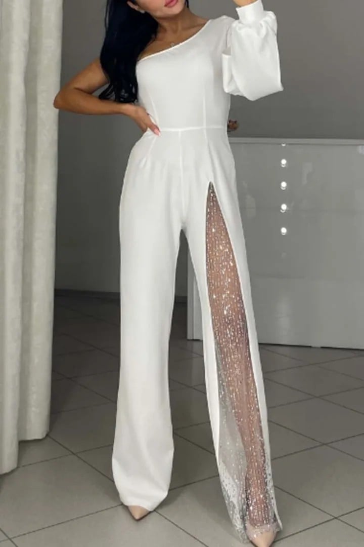 Fashionable And Sexy Off-The-Shoulder High-Slit Jumpsuit