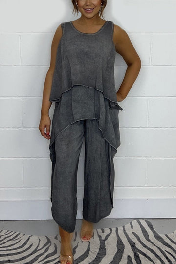 Casual Sleeveless Loose Top And Pants Suit
