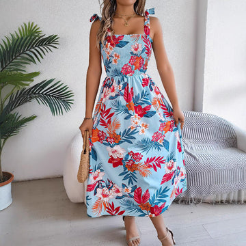 Floral Embroidered Suspender Corset Dress