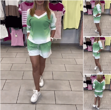 Gradient V-Neck Long Sleeve Sports Set