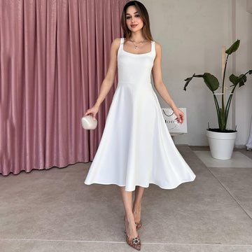 Solid Sophistication: Square Neck Halter Dress Magic!