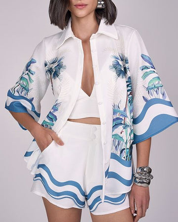 Vacation Print Shirt & Shorts Two-Piece Set