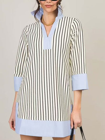 Women's Casual Comfortable V-neck Striped Patchwork Dress