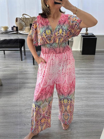 Bohemian Print Wide Leg Jumpsuit