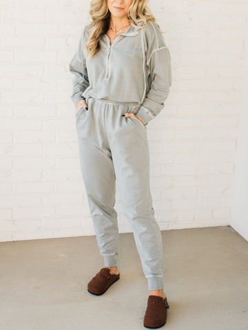 French Terry Drawstring Hooded Jumpsuit