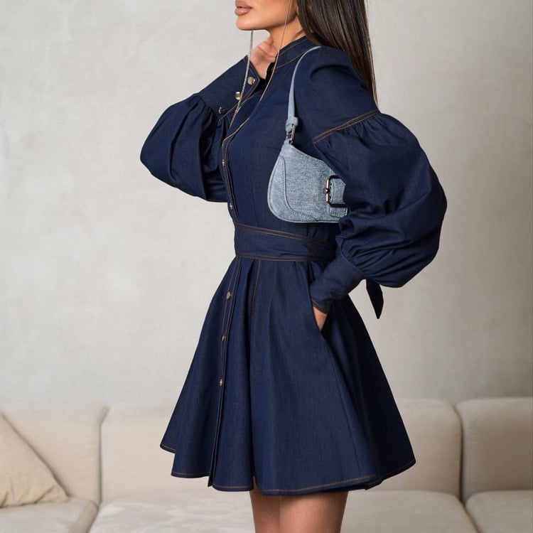 Puff Sleeve Denim Mini Dress