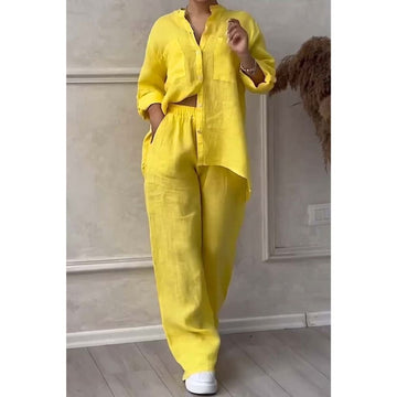 Two Piece Set Made Of Solid Color Cotton And Linen