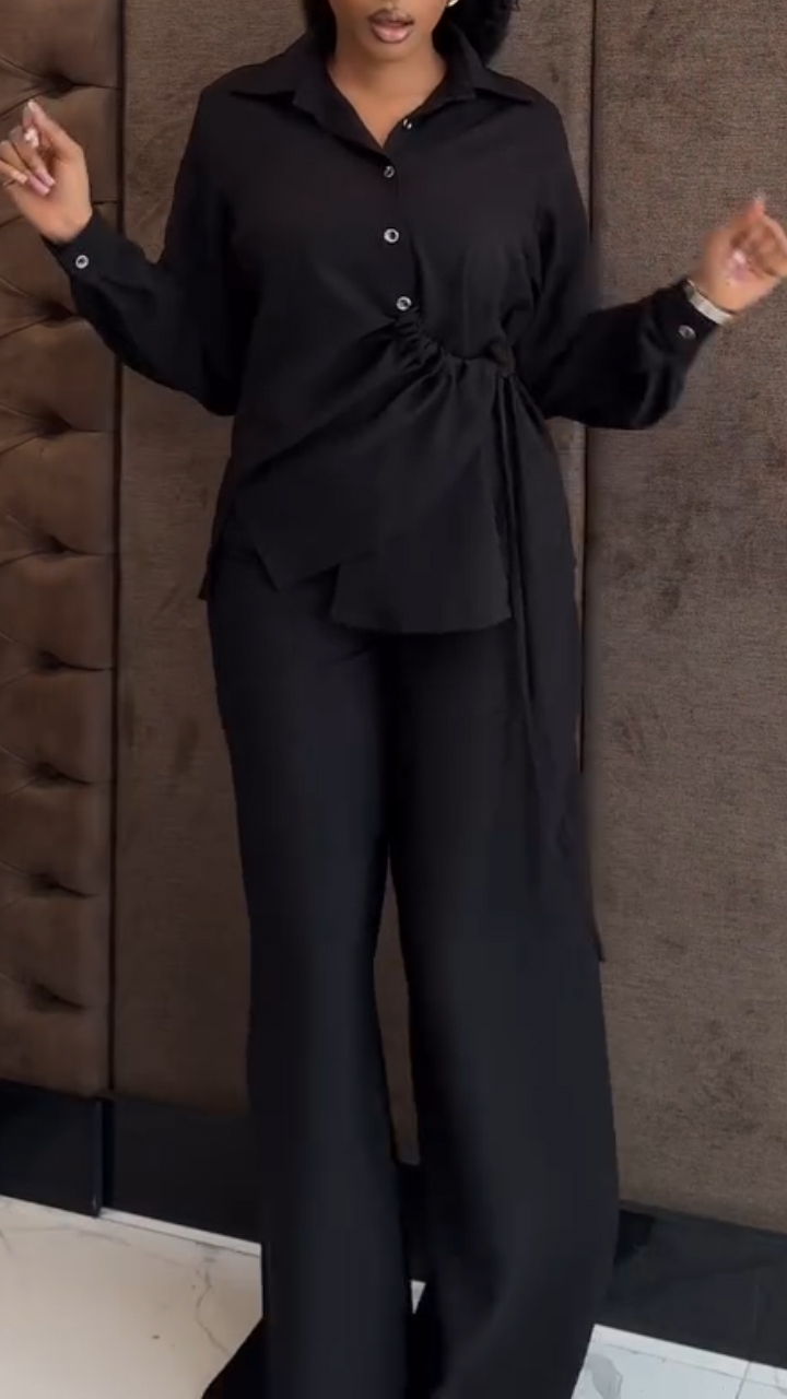 Ladies Lapel Drawstring Waist Design Casual Suit