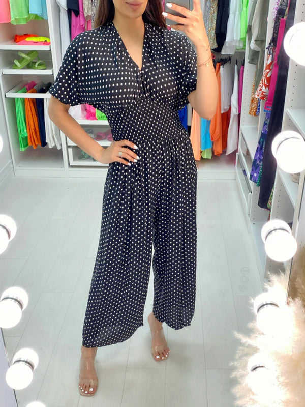 Polka Dot Printed Elastic Waist Jumpsuit