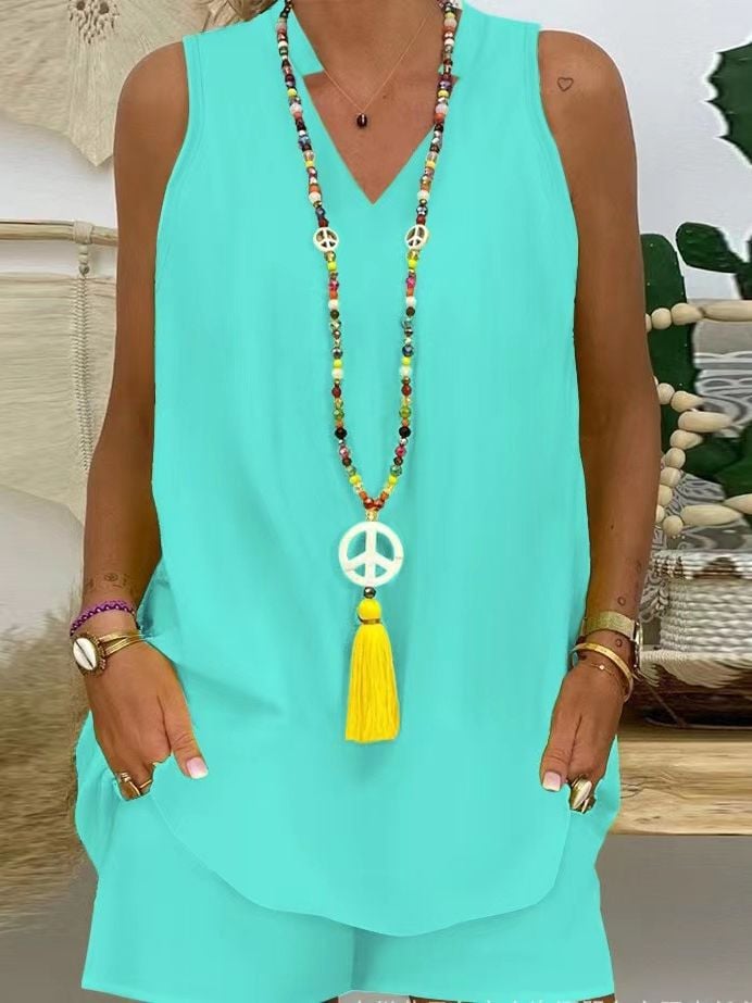 Women's Solid Color Stand Collar Sleeveless Casual Suit