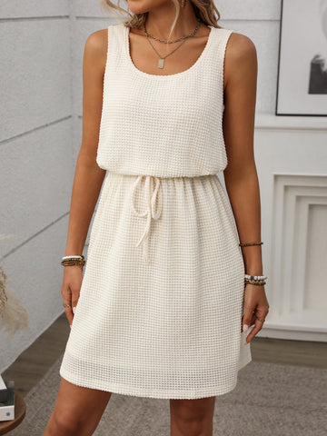 Chic Square-Neck Sleeveless Vest Dress (Drawstring + Lining)