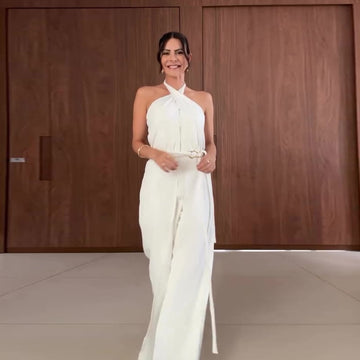 Women's Halter Neck Fake Two Piece Casual Jumpsuit