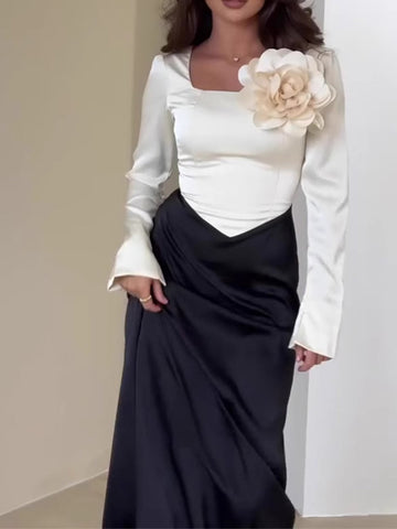 Stylish Elegant Color Contrast Flower Dress