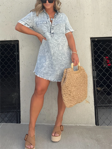 2024 Women's Washed Shirt Dress (Buy 2 Free Shipping)