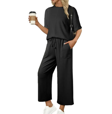 Women's 2-Piece Lounge Set – Oversized Tee & Wide-Leg Pants
