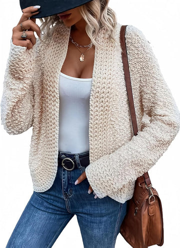 Women's Casual Long Sleeve Chunky Knit Open Front Cardigan