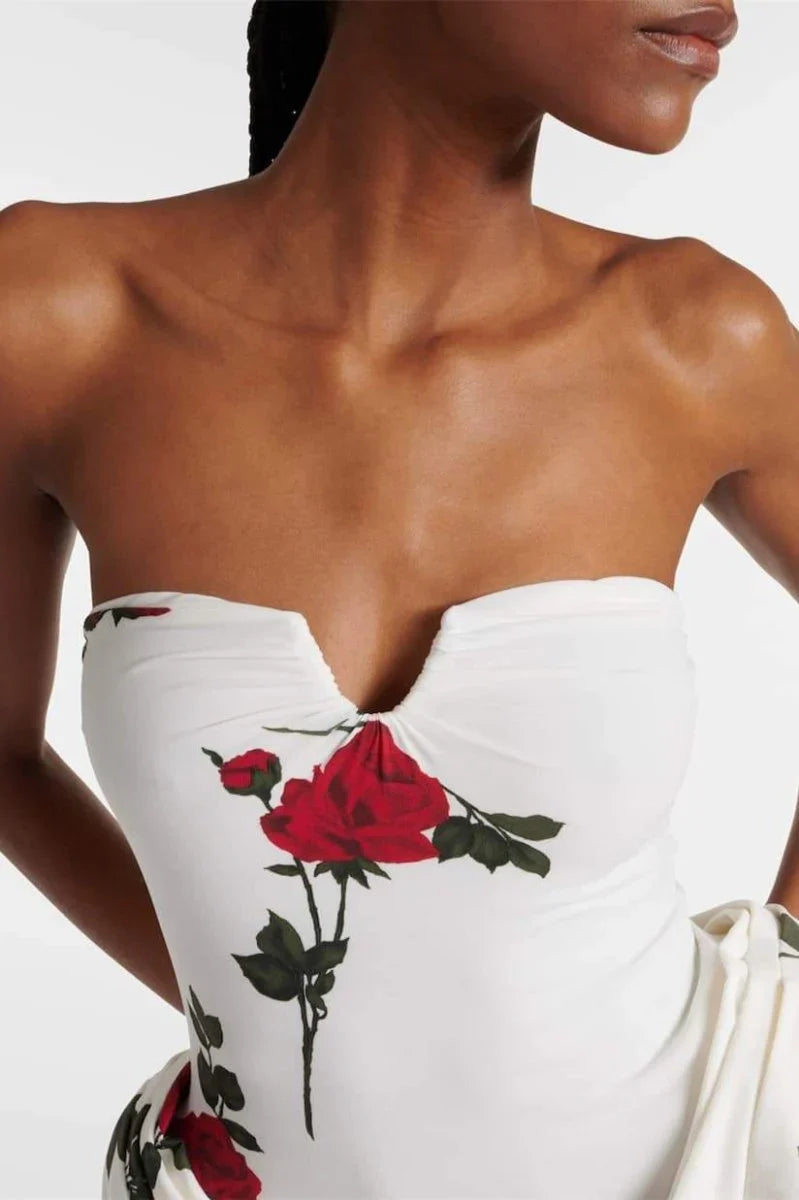 Draped Corset Rose Mini Dress