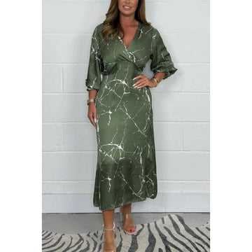 V-Neck Long Sleeve Midi Dress