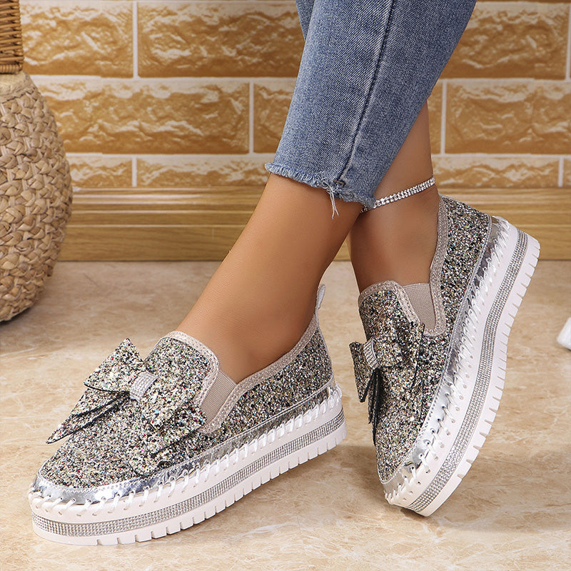Women's Rhinestones Slip-On Bow Sneakers