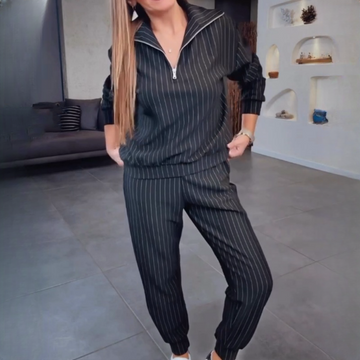 Women’s Half-Zip Striped Tops & Pants Two-Piece Set