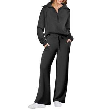Casual Zipper Long Sleeve Top &Pants Two-Piece Set