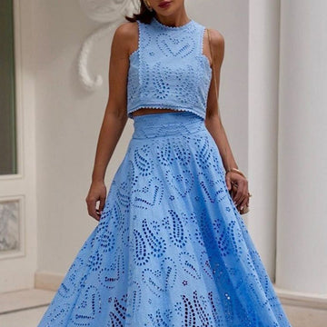 Cutout Sleeveless Top & Flowy Skirt 2-Piece Set