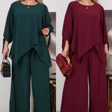 Women's Stylish Solid Color Loose Fit Top & Pants 2-Piece Set