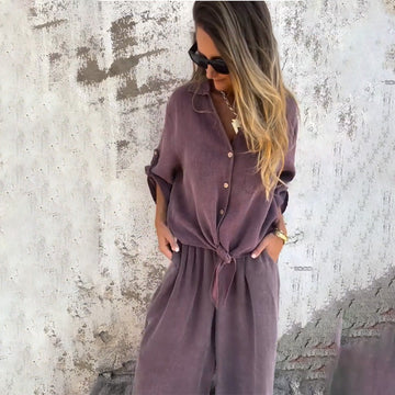 Women's Fashion Loose Button Top & Pants (2 Piece Set)