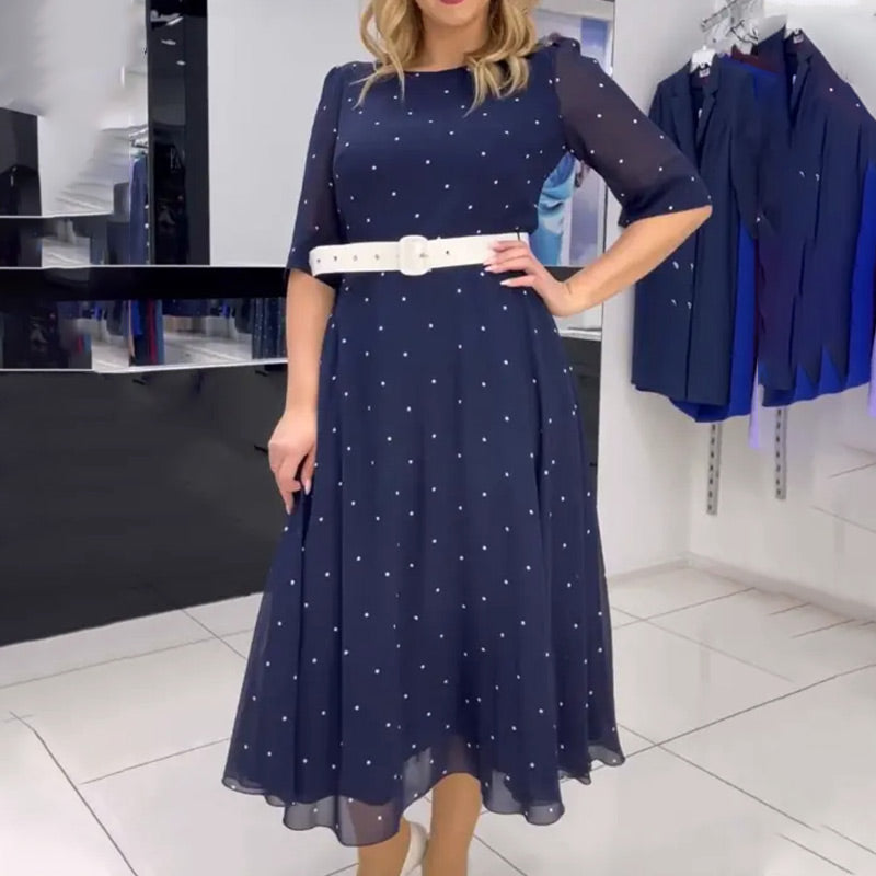 Round Neck Belted Half Sleeve Dress