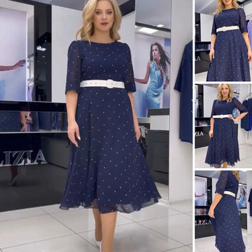 Round Neck Belted Half Sleeve Dress