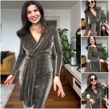 Sexy Long Sleeve V-Neck Tie Slimming Dress