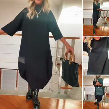Elegant Loose Solid Color Mock Neck Dress