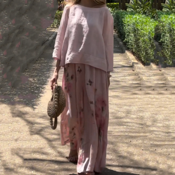Solid Tops & Floral Wide-Leg Pants (2-Piece Set)