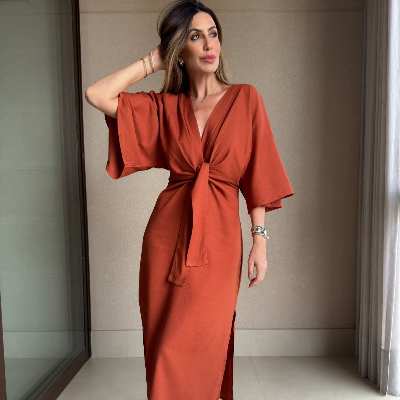 Sexy Charming Elegant V-Neck Orange Dress