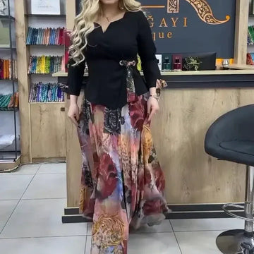 Women's Plus Size Printed V-Neck Maxi Dress
