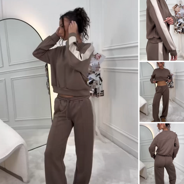 Casual Crew Neck Top & Drawstring Pants 2-Piece Set