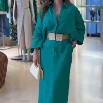 Women’s 2-Piece Oversized Shirt & Midi Skirt Set with Belt
