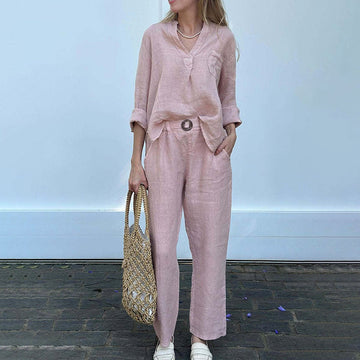 Women's Casual Loose Solid Color Top & Pants Two Piece Set
