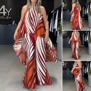 Printed Halter Top & Wide-Leg Pants Set