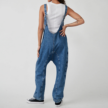 Women's Casual V-Neck Long Denim Overalls