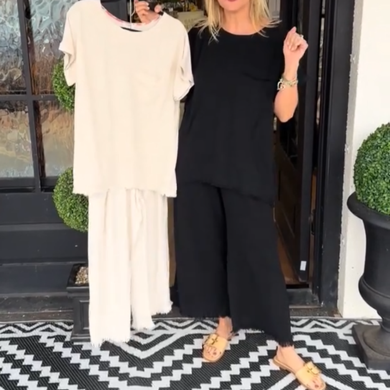 Women's Solid Round Neck Tee & Pants Set