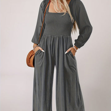 Women's Casual Long Sleeve Wide Leg Pants Jumpsuit
