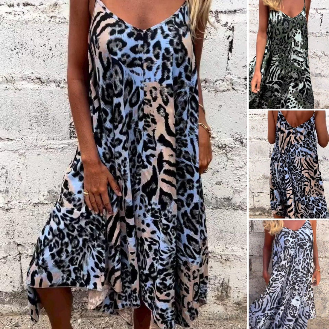 Leopard Print Spaghetti Maxi Dress