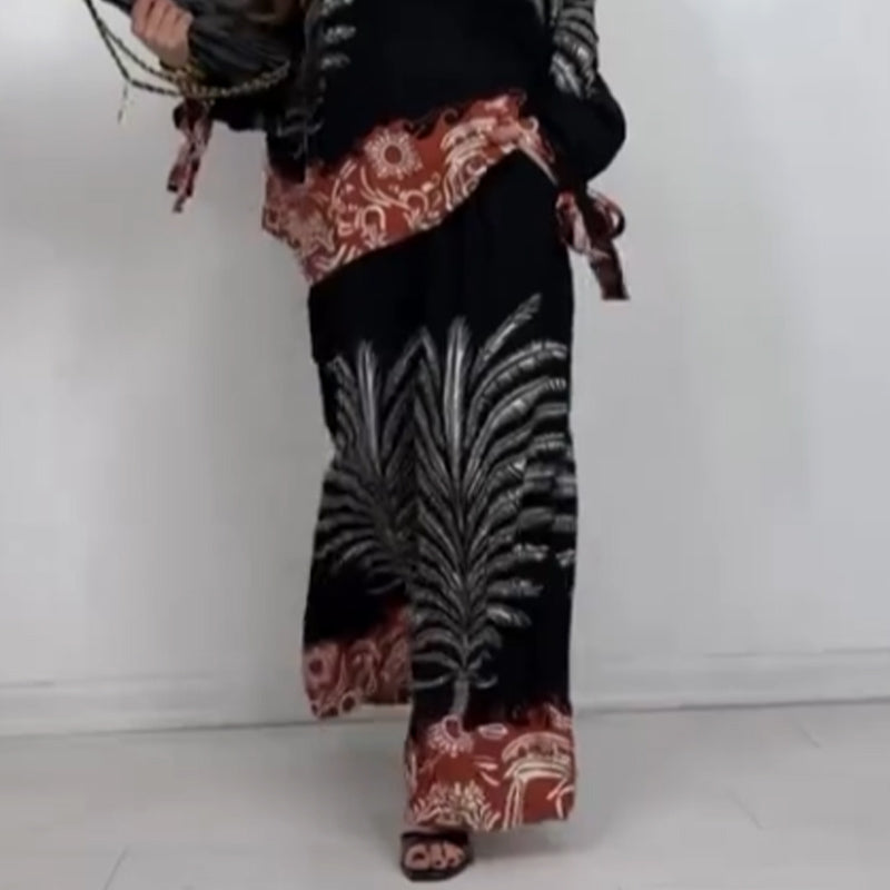 Women's Printed Loose Fit Long-Sleeve 2-Piece Set